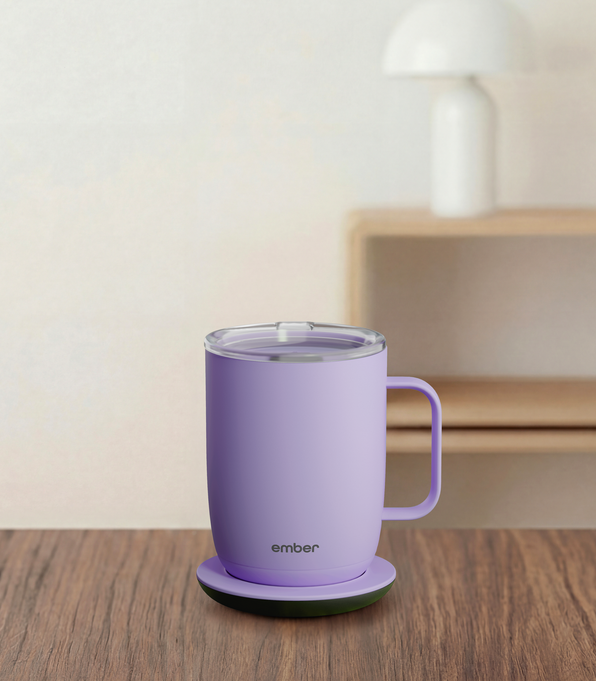 Ember Mug 3 in Lavender, 14 oz, on a desk