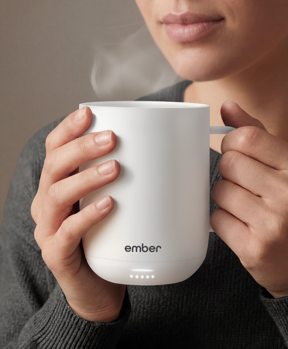 Ember Mug 3 in White, 10 oz, held in hands